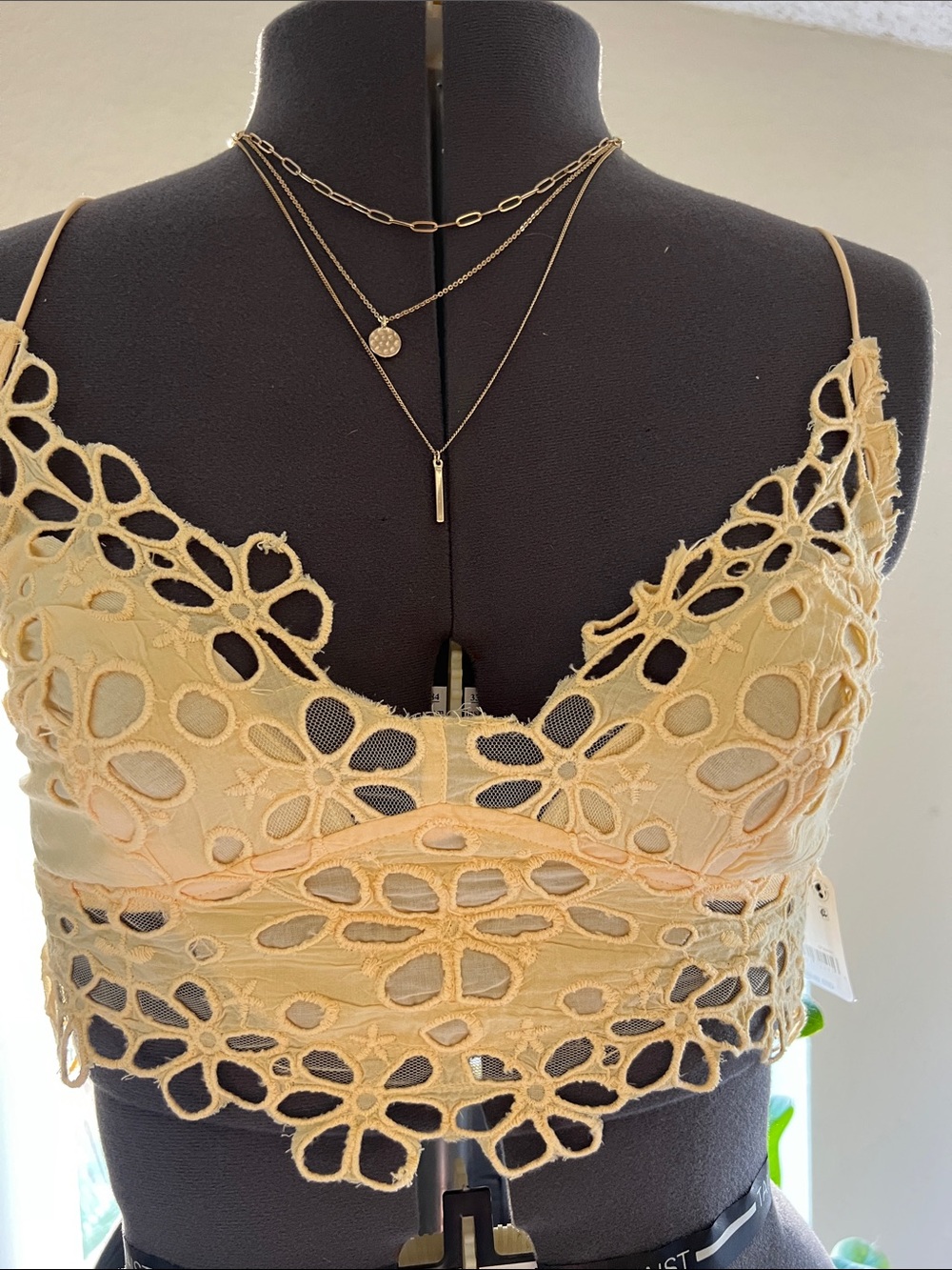 Free People Pale Yellow Crochet Lace Crop Bralette